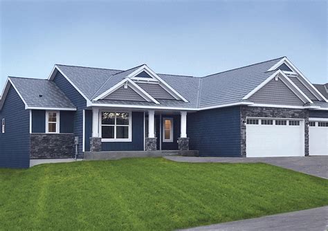 ranch house blue gray siding metal roof|blue metal roof exterior home.